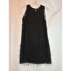 Parker Black Sequin Eyelash Sheath Dress Formal Cocktail‎ Evening Sz 0 Flapper